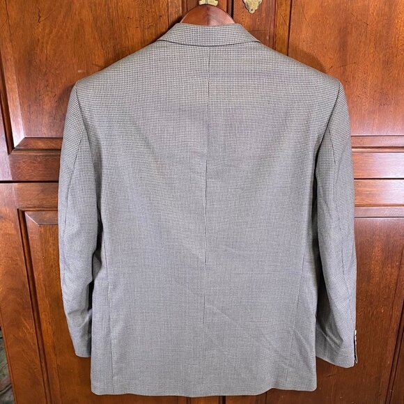 Oscar De La Renta Mens Blazer Jacket 38R Houndstooth Formal Gray Double Button - Picture 16 of 16